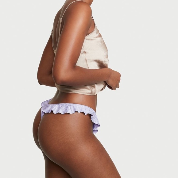 Victoria's Secret Satin Ruffle Thong Panty Ice Lavender XL NEW - Picture 2 of 3